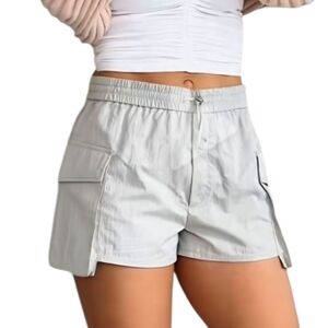 ZARA Cargo Shorts High-Waisted Utility Pockets Light Grey Womens Size XS
